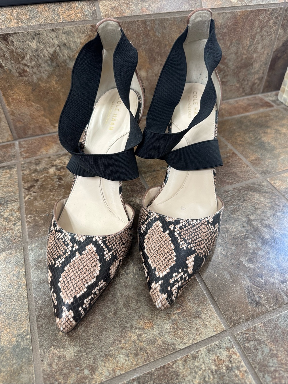 Cole Haan Maikki Snakeskin Pointed Toe Elastic Strap Pumps Size 9B
